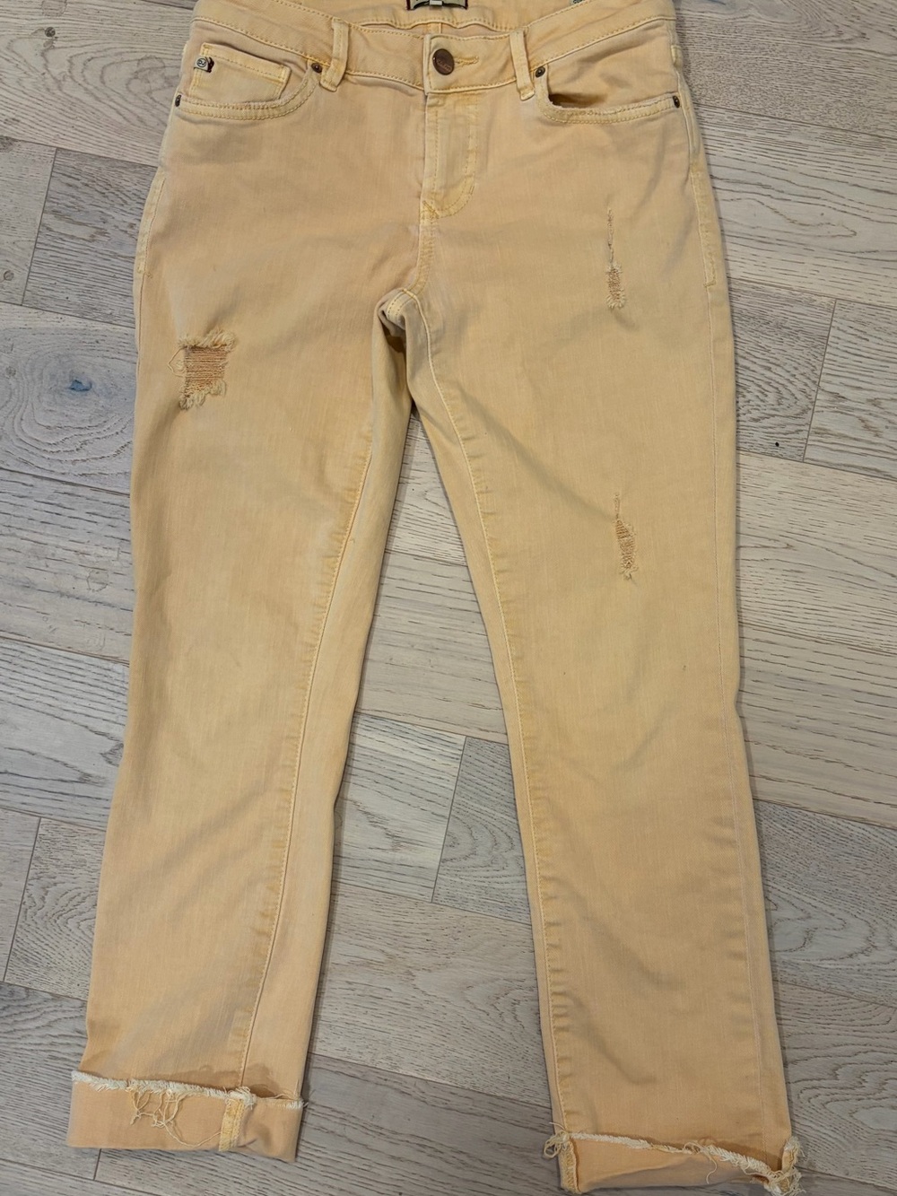 Dear John Pale Yellow Cropped Ripped Jeans